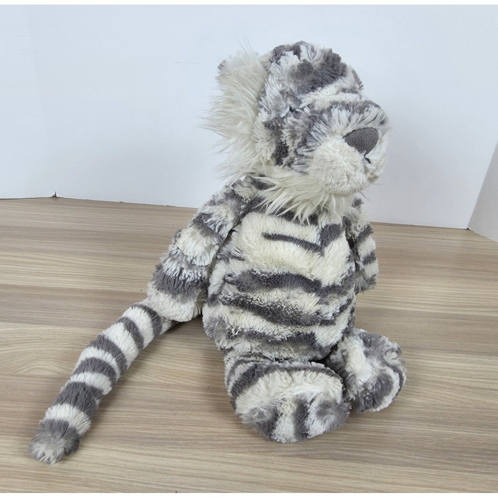 Jellycat Bashful Snow Tiger Medium White Grey Plush Stuffed Animal Toy